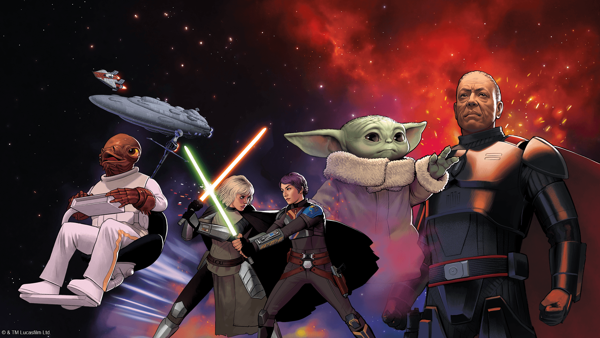 Les héros et adversaires de Cendres de l’Empire, de Grogu à Moff Gideon, dans une galaxie embrasée.