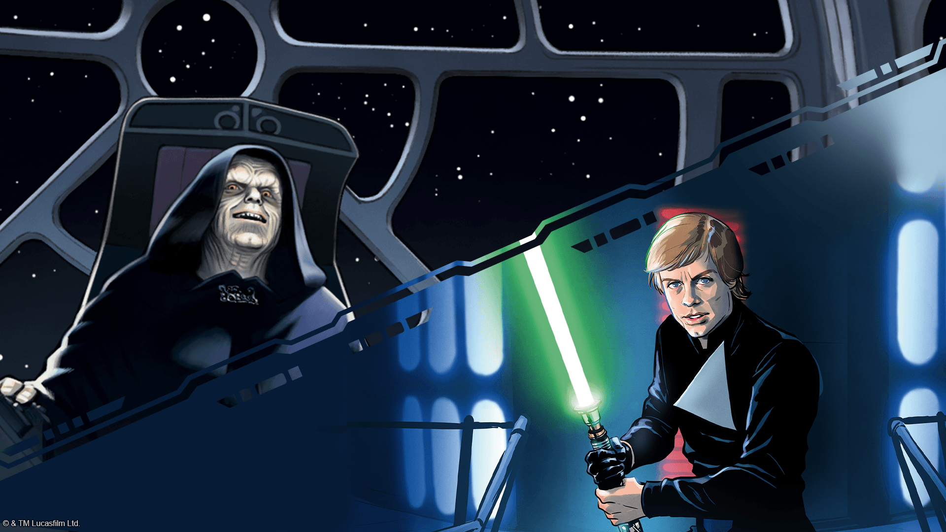 L’Empereur Palpatine et Luke Skywalker dans les illustrations officielles de Cendres de l’Empire.