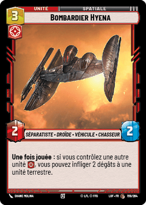Bombardier Hyena - carte Star Wars Unlimited