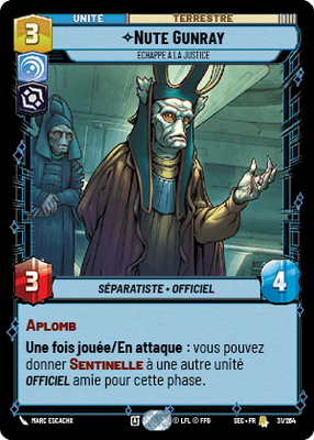 Nute Gunray - carte Star Wars Unlimited