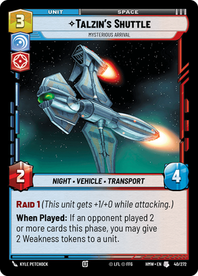 Talzin's Shuttle - carte Star Wars Unlimited