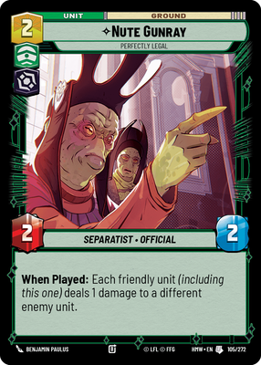 Nute Gunray - carte Star Wars Unlimited